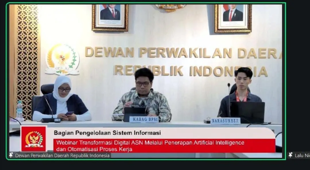 Aurelius Ivan Wijaya memberikan pelatihan AI di DPD RI — Webinar Transformasi Digital ASN melalui AI